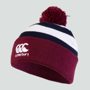 Adult Unisex Bobble Hat Hooped Maroon/Navy